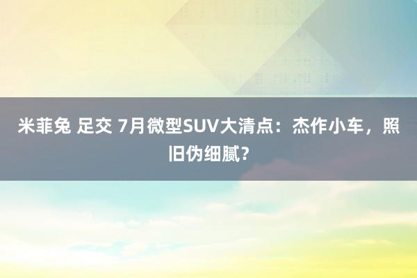 米菲兔 足交 7月微型SUV大清点：杰作小车，照旧伪细腻？