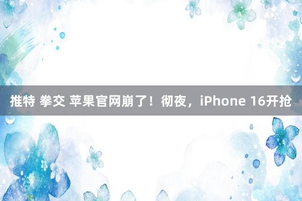 推特 拳交 苹果官网崩了！彻夜，iPhone 16开抢