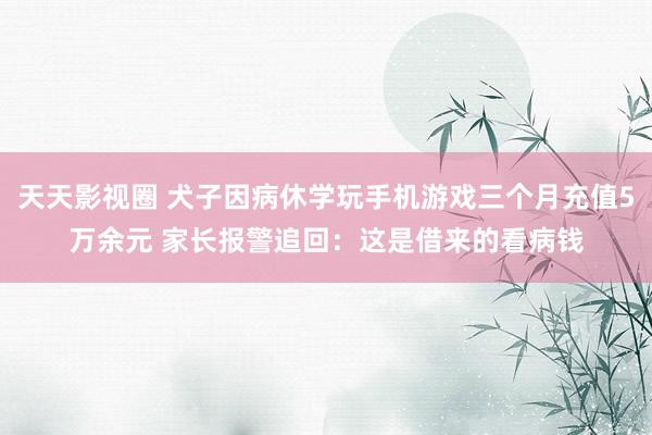 天天影视圈 犬子因病休学玩手机游戏三个月充值5万余元 家长报警追回：这是借来的看病钱