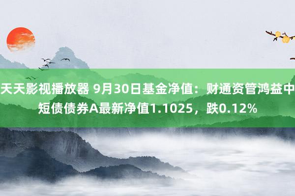 天天影视播放器 9月30日基金净值：财通资管鸿益中短债债券A最新净值1.1025，跌0.12%