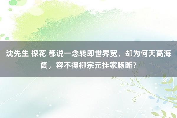 沈先生 探花 都说一念转即世界宽，却为何天高海阔，容不得柳宗元挂家肠断？