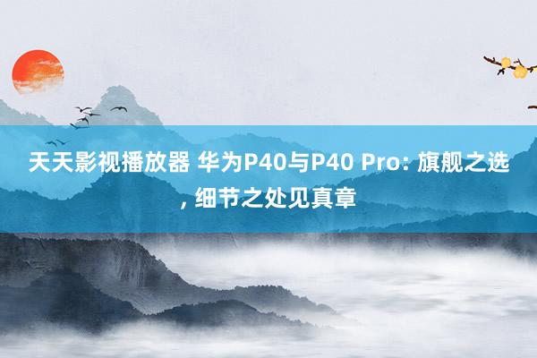 天天影视播放器 华为P40与P40 Pro: 旗舰之选， 细节之处见真章