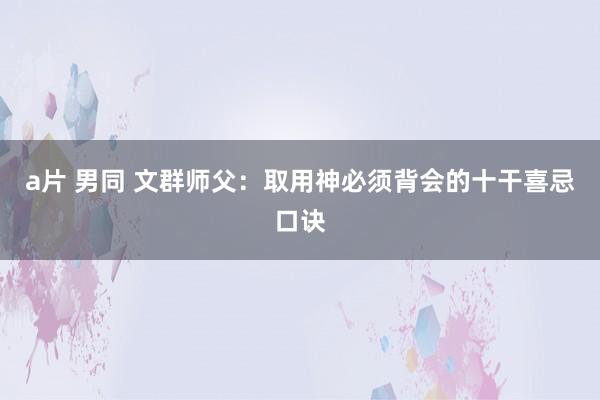 a片 男同 文群师父：取用神必须背会的十干喜忌口诀