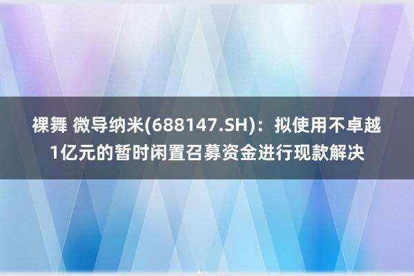 裸舞 微导纳米(688147.SH)：拟使用不卓越1亿元的暂时闲置召募资金进行现款解决