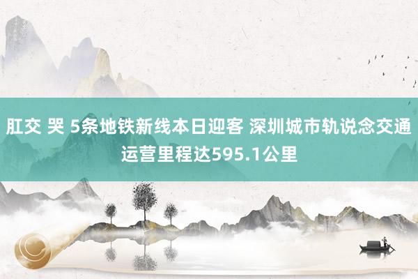 肛交 哭 5条地铁新线本日迎客 深圳城市轨说念交通运营里程达595.1公里