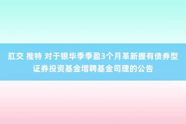 肛交 推特 对于银华季季盈3个月革新握有债券型证券投资基金增聘基金司理的公告