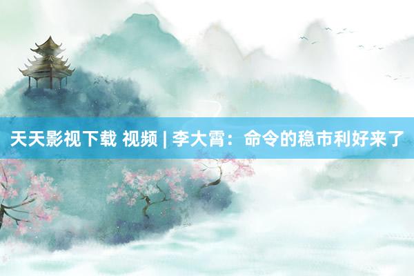 天天影视下载 视频 | 李大霄：命令的稳市利好来了